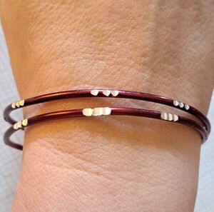 Maroon Wine Dark Pink Bangle Bracelet Set Of 2 with Silver Accents